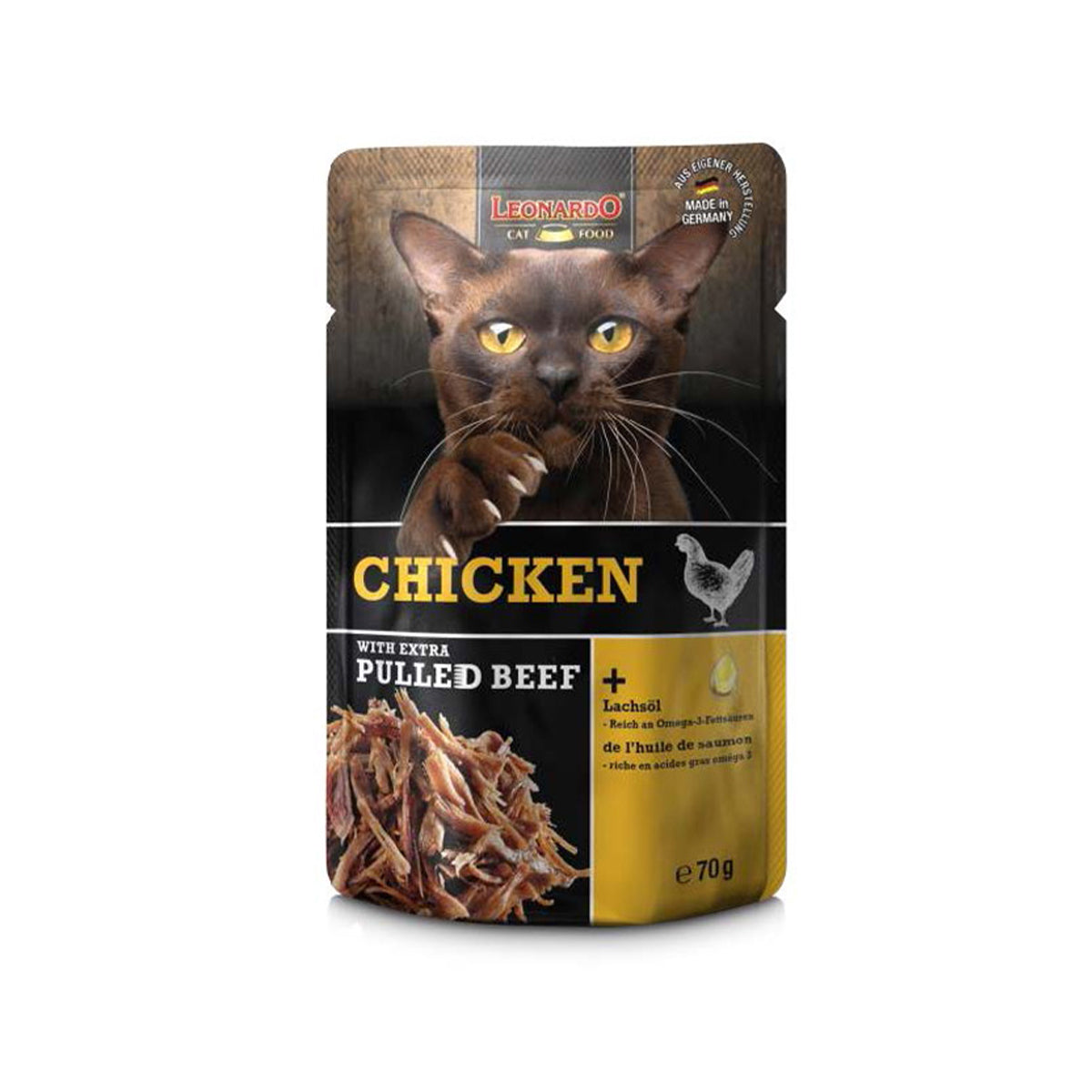 BEUTEL LEONARDO 70 G HUHN + EXTRA PULLED BEEF - 16 STK