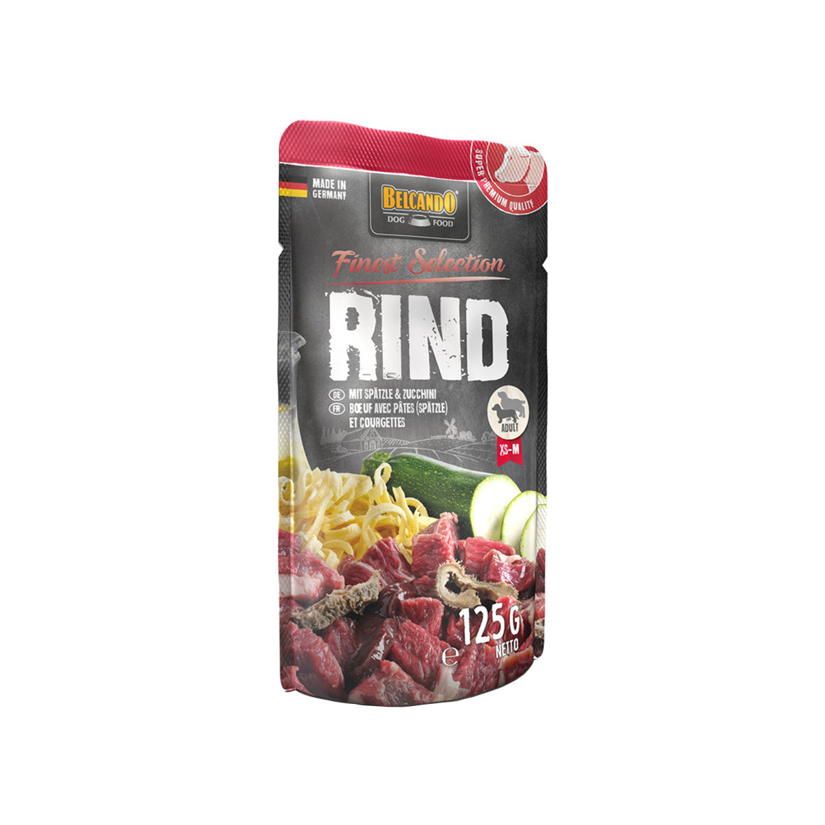 BEUTEL BELCANDO 125 G RIND UND SPAETZLEMIT ZUCCHINI - 12 STK