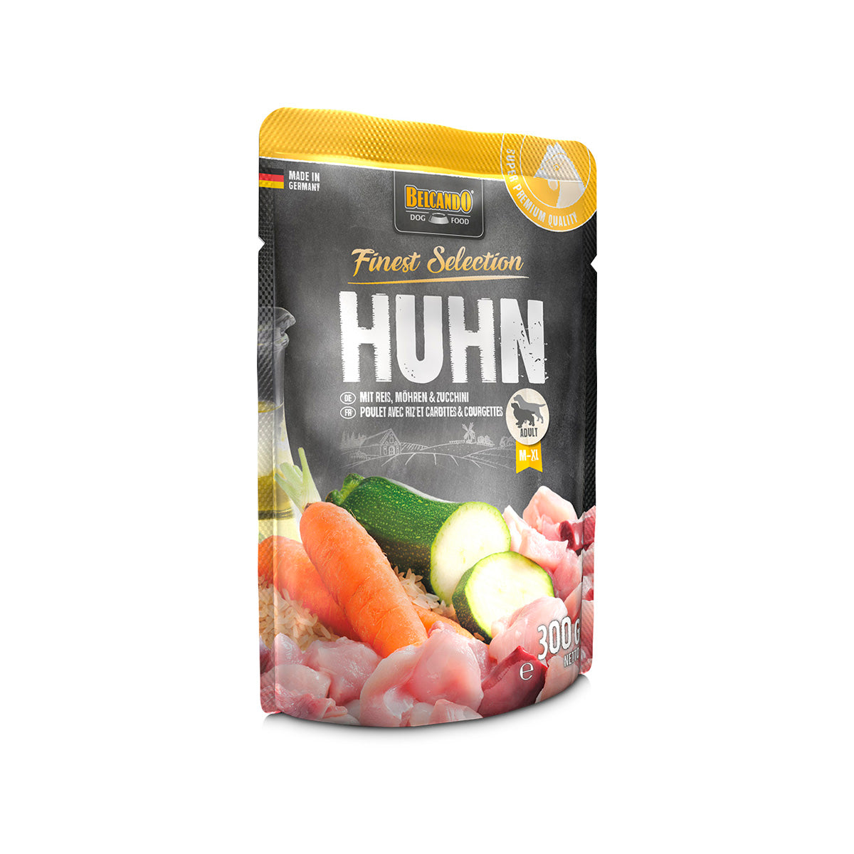BEUTEL BELCANDO 300 G HUHN UND REIS MITZUCCHINI UND MOEHREN - 6 STK