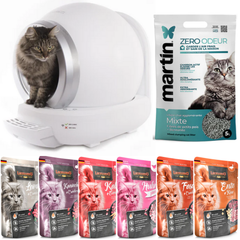 Selbstreinigende automatische Katzentoilette (inkl. Katzensand & 6 × Katzenfutter)
