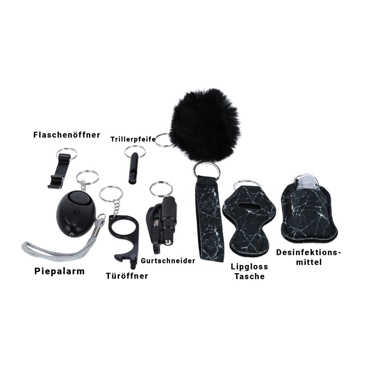 Schlüsselanhänger Set Safety, Marmor Schwarz