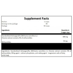 Ashwagandha 9% 600mg - 90 vcaps.