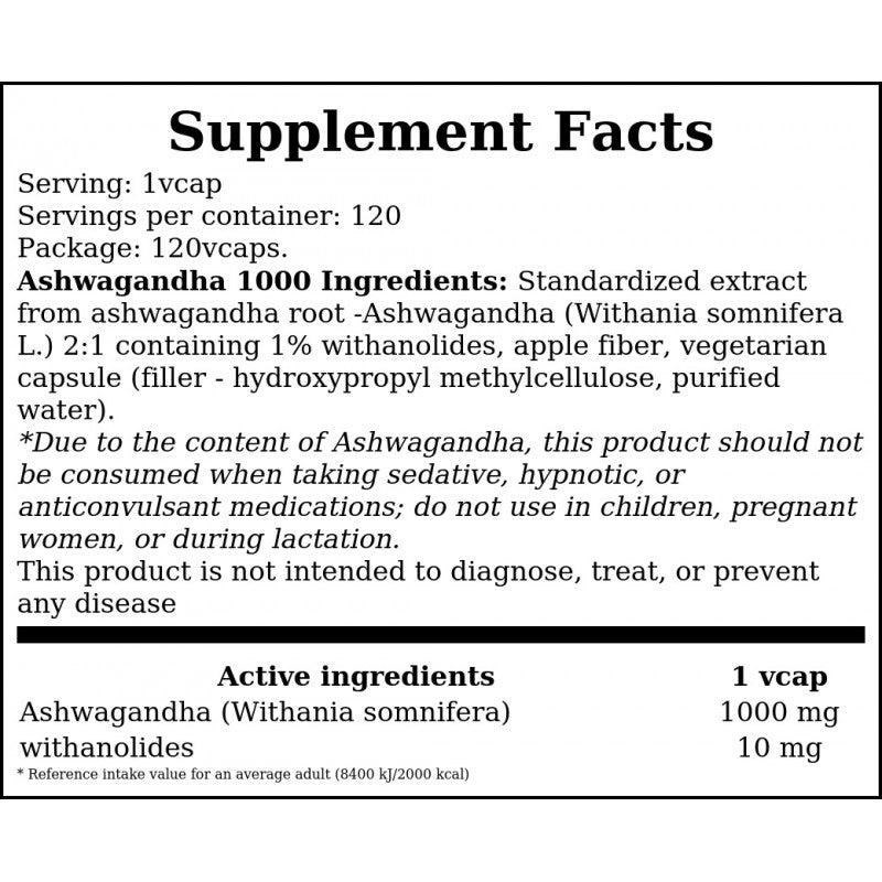 Ashwagandha 1000mg - 120vcaps. x24