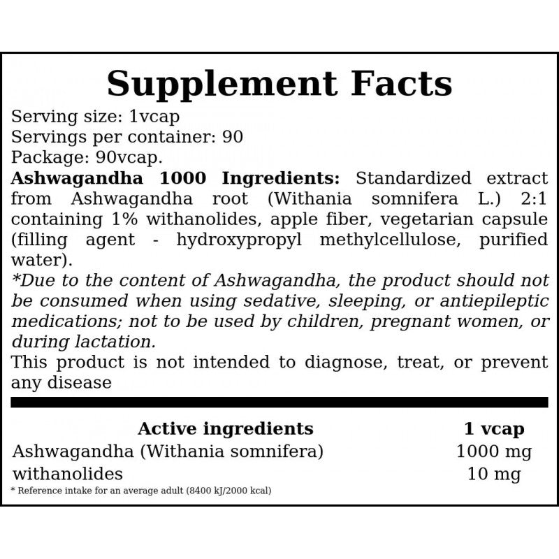 Ashwagandha 1000mg - 90vcaps. x24