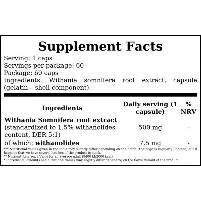 Ashwagandha 500mg - 60caps.