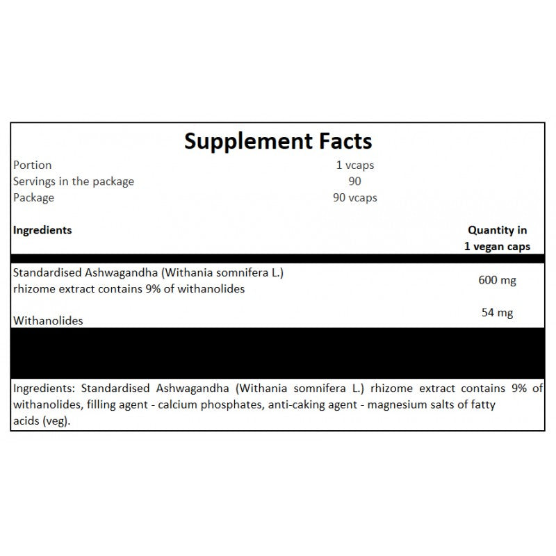 Ashwagandha 9% 600mg - 90 vcaps. x24