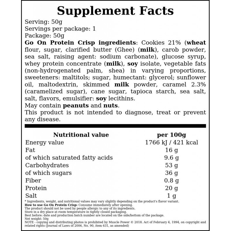 Baton Go On Protein Crisp - 50g - Cookies&Caramel x24 - Rabatt