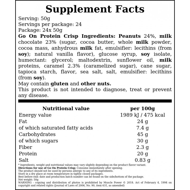 Baton Go On Protein Crisp - 50g - Peanut & Caramel x24