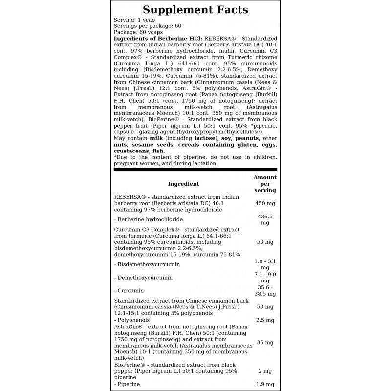 Berberine HCL 450mg - 60vcaps.