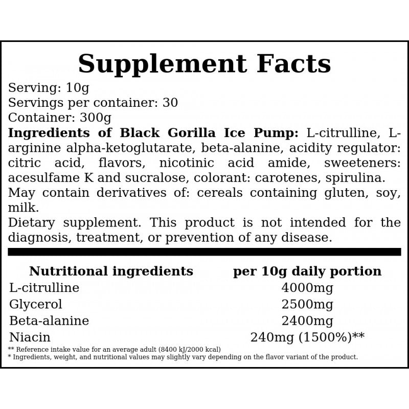 Black Gorilla Ice Pump PreWorkout - 300g - Green Apple