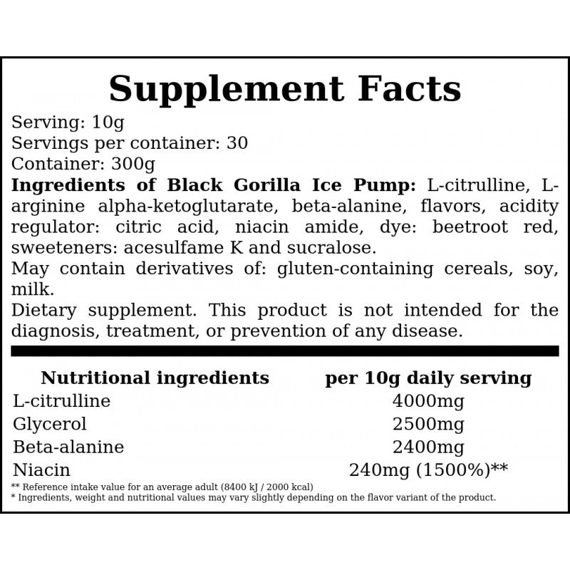 Black Gorilla Ice Pump PreWorkout - 300g - Strawberry Lemonade