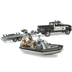 Bruder RAM 2500 Polizei Pickup, Anhänger mit Schlauchboot & 2 Figuren