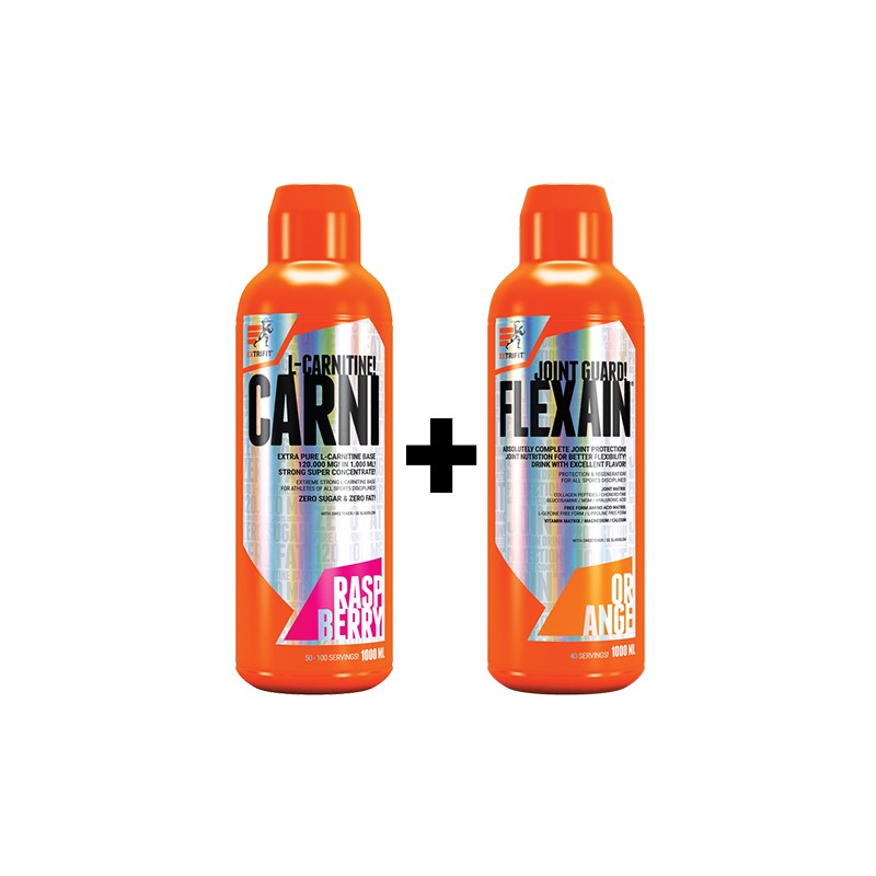 Carni 120000mg Liquid - 1000ml - Raspberry + Flexain - 1000ml - Orange