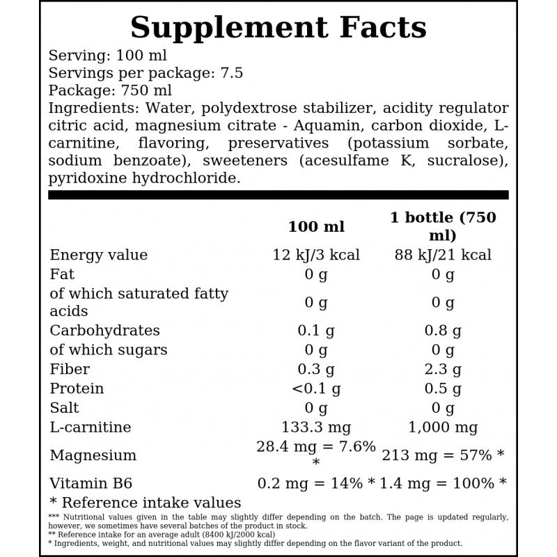 Carnitine Magnesium Activity Drink - 750ml - Elderflower Mint