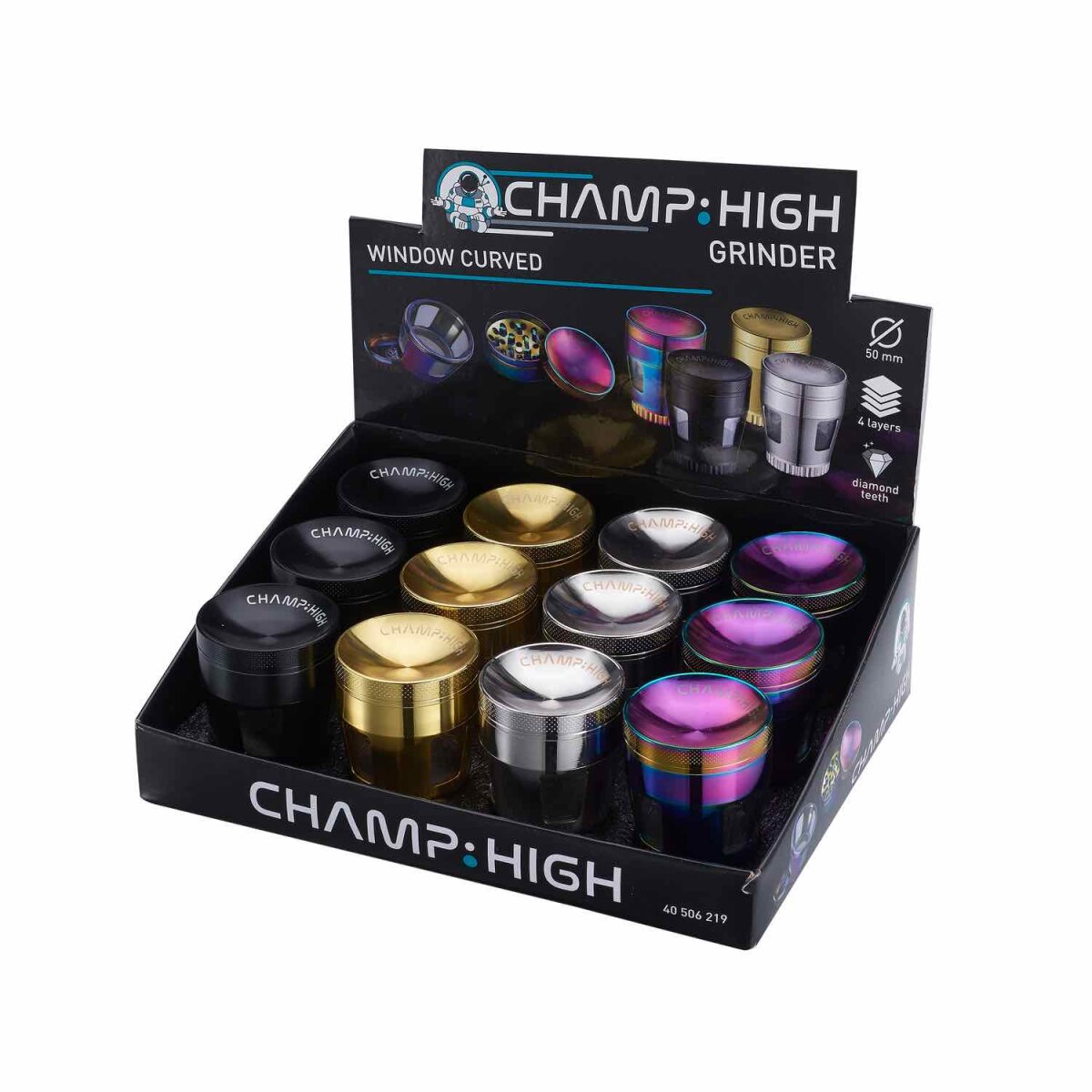 Champ High - Grinder Curved Window - 50mm - 4 Layers - Display - 12 Stück