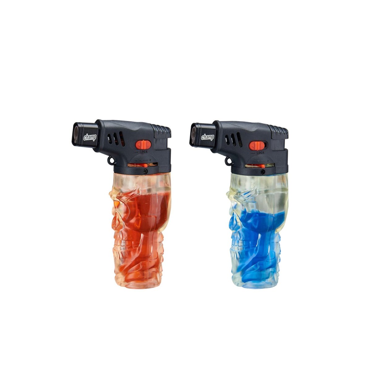 Champ - Skull Feuerzeug mit farbigem Gas Red/Blue - Display - 12 Stück