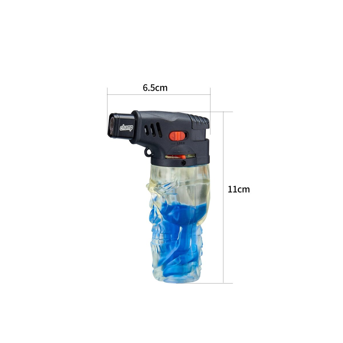 Champ - Skull Feuerzeug mit farbigem Gas Red/Blue - Display - 12 Stück