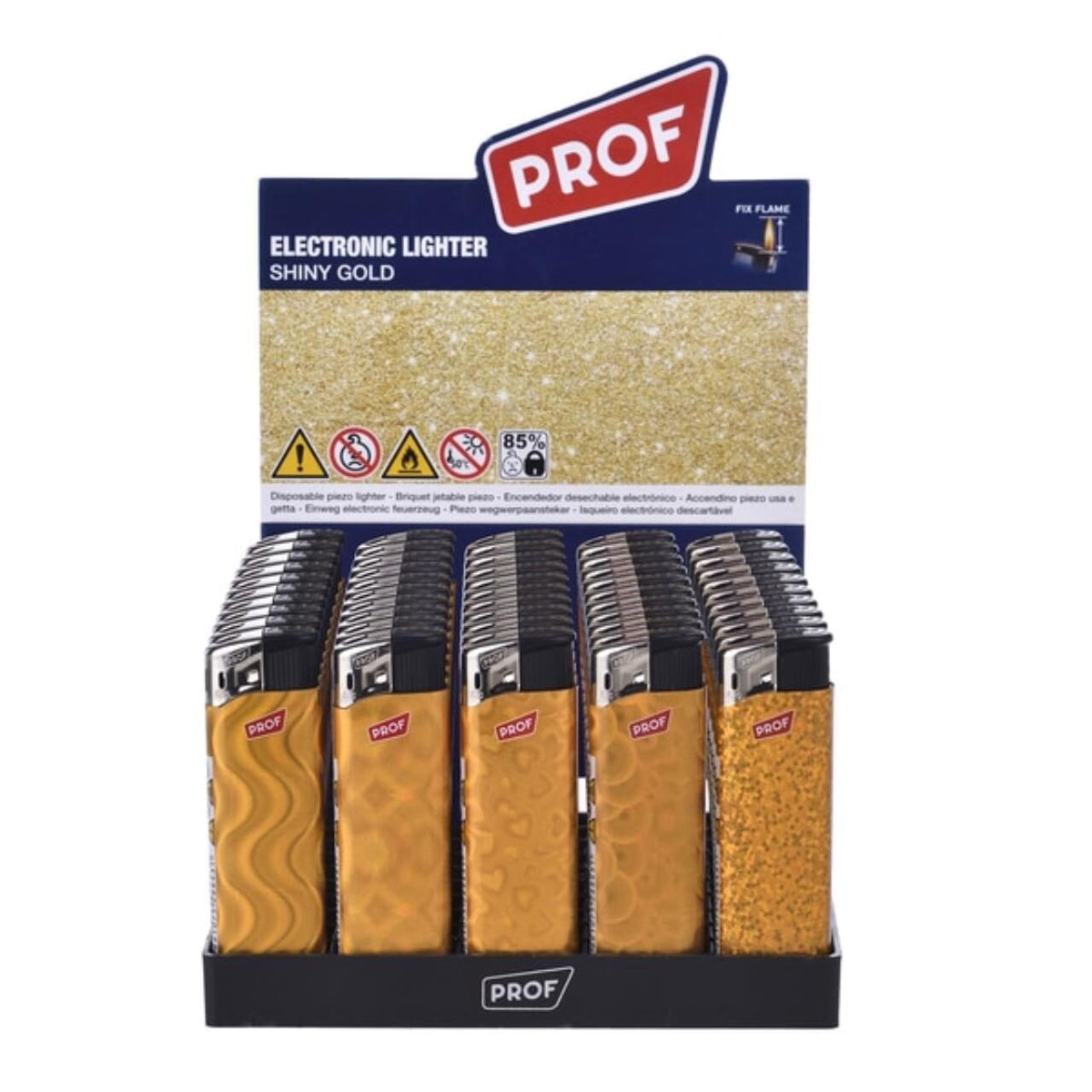 Prof Fixflame Shiny Gold Elec. Lighter 50 Stk