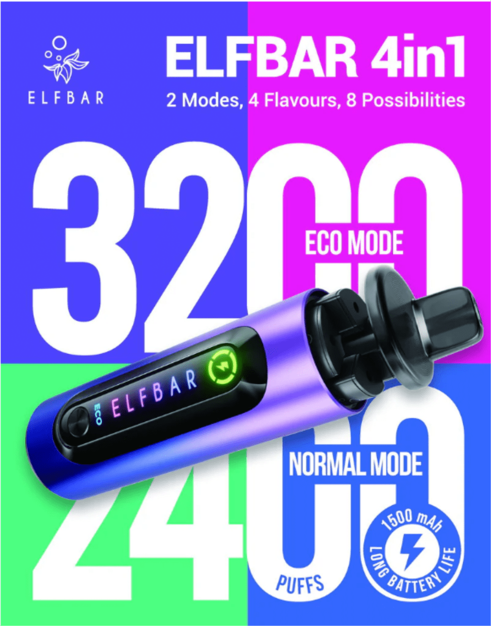 ELFBAR 4in1 Kit Fruit Edition - Triple Mango,Kiwi Passionfruit Guava,Grape,Cherry Ice 5 Stk.