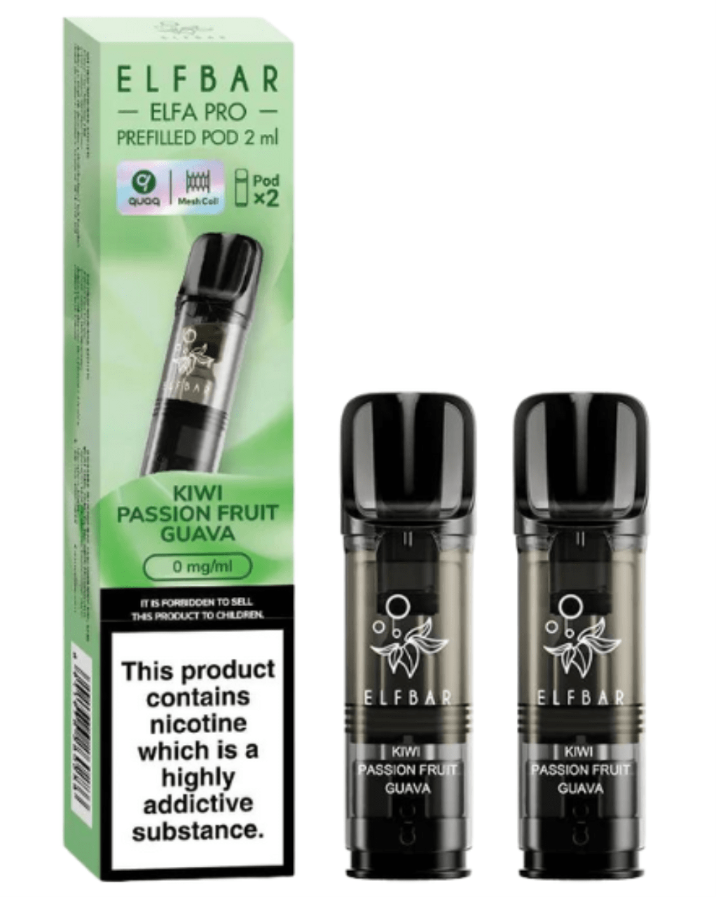 ELFBAR ELFA Kit Pro 2ml Pods 0mg - Kiwi Passion Fruit Guava 10 Stk