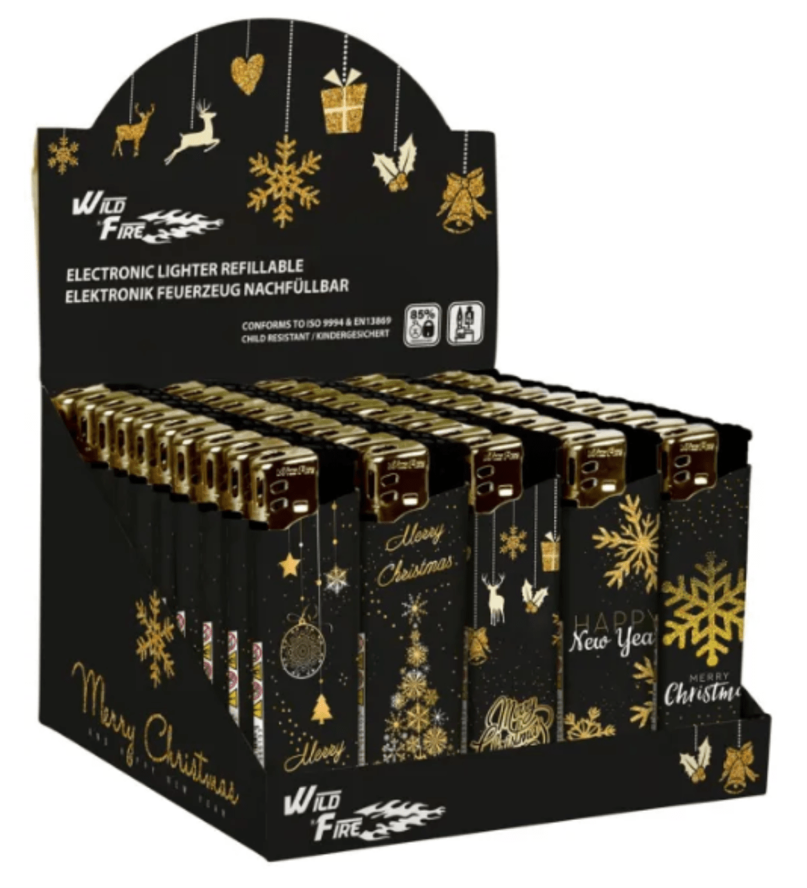 Wild Fire Elektr. Feuerzeuge Golden Christmas 50 Stk