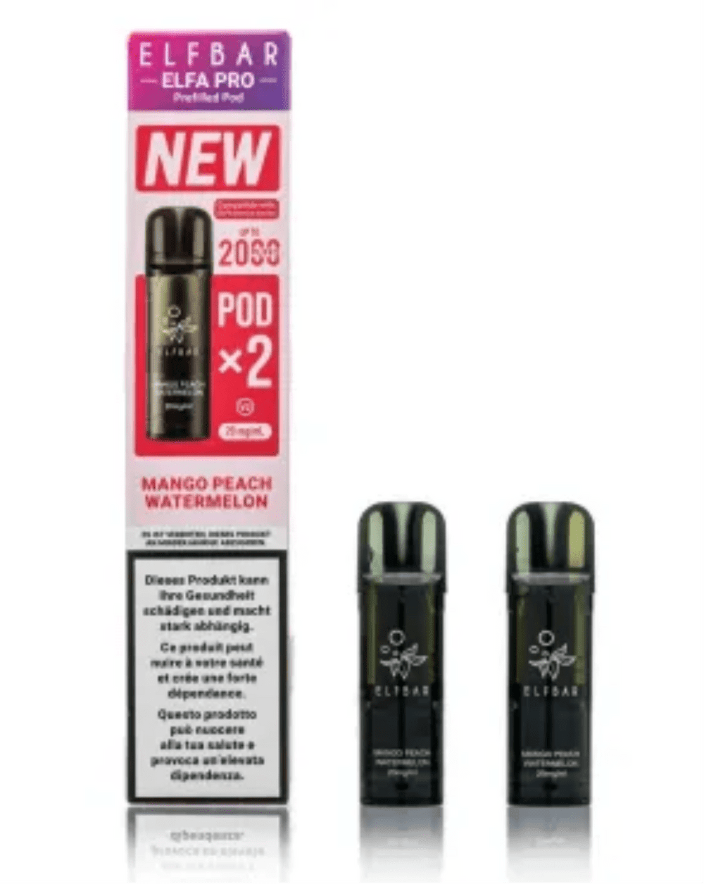 ELFBAR ELFA Kit Pro V2 2ml Pods 20mg - Mango Peach Watermelon 10 Stk