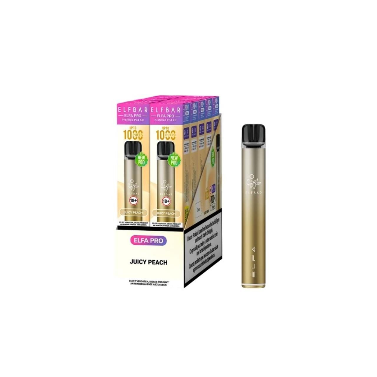 ELFBAR ELFA Pro V2 Kit 2ml 0mg - Dark Gold & Juicy Peach 10 Stk.