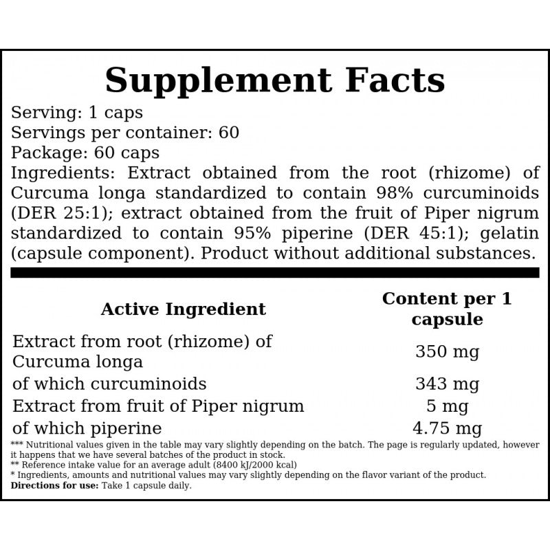 Curcumin 98% + Piperine (Kurkumina + Piperyna) - 60caps x50