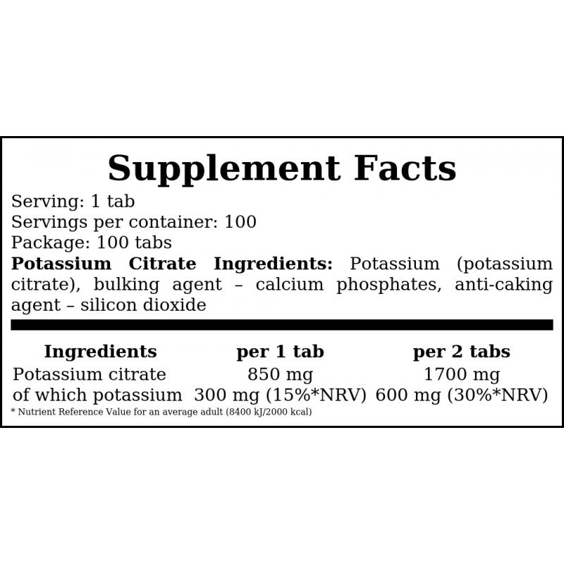 Potassium Citrate 300mg (Cytrynian Potasu) - 100vtabs.