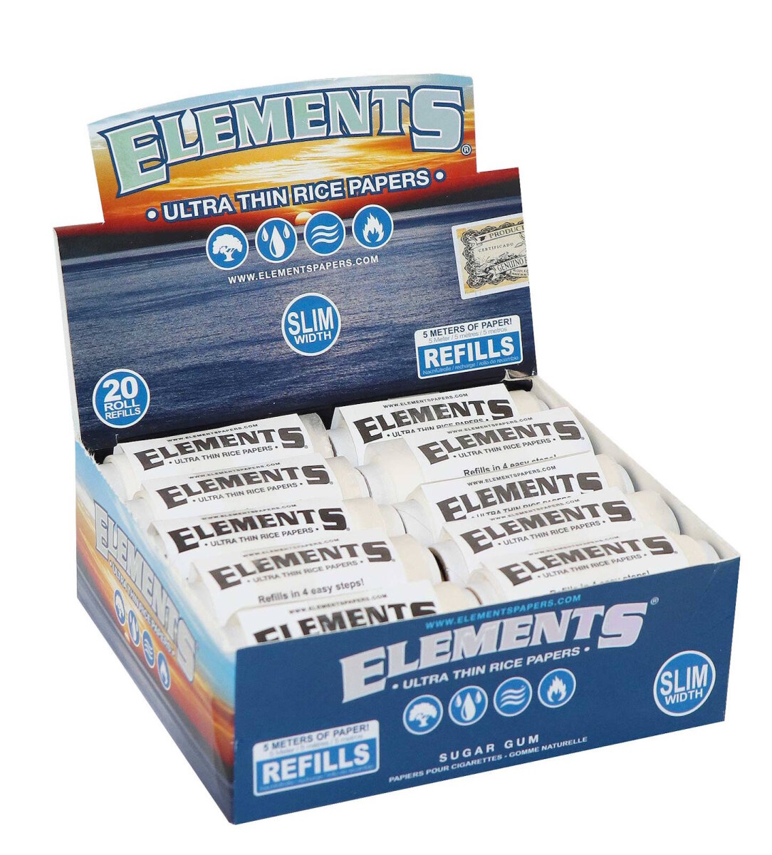 ELEMENTS - Rolls - Blue - 1 1/4 Slim Refill - Box - 20 Stück