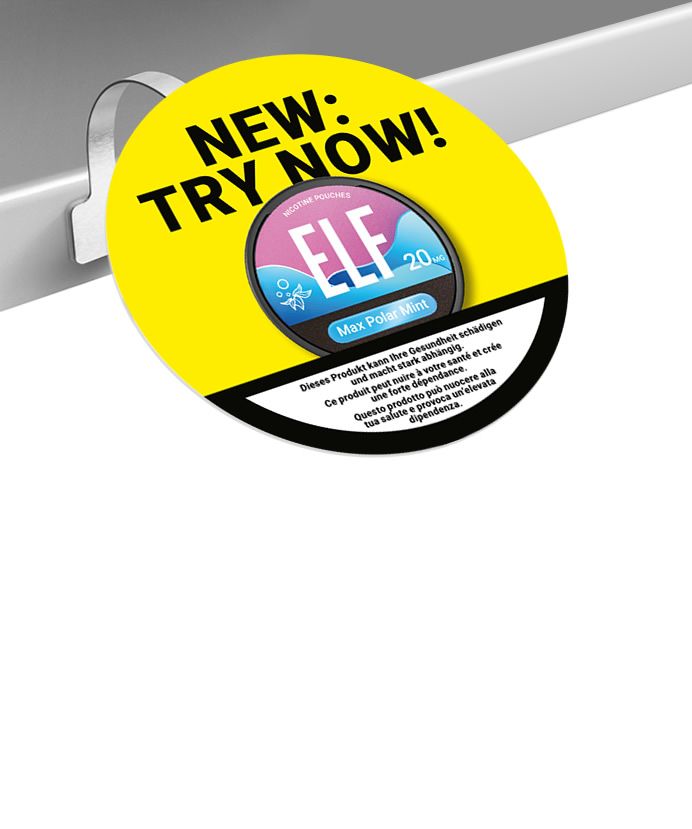 ELF Nicotine Pouches, Gestell-Wobbler