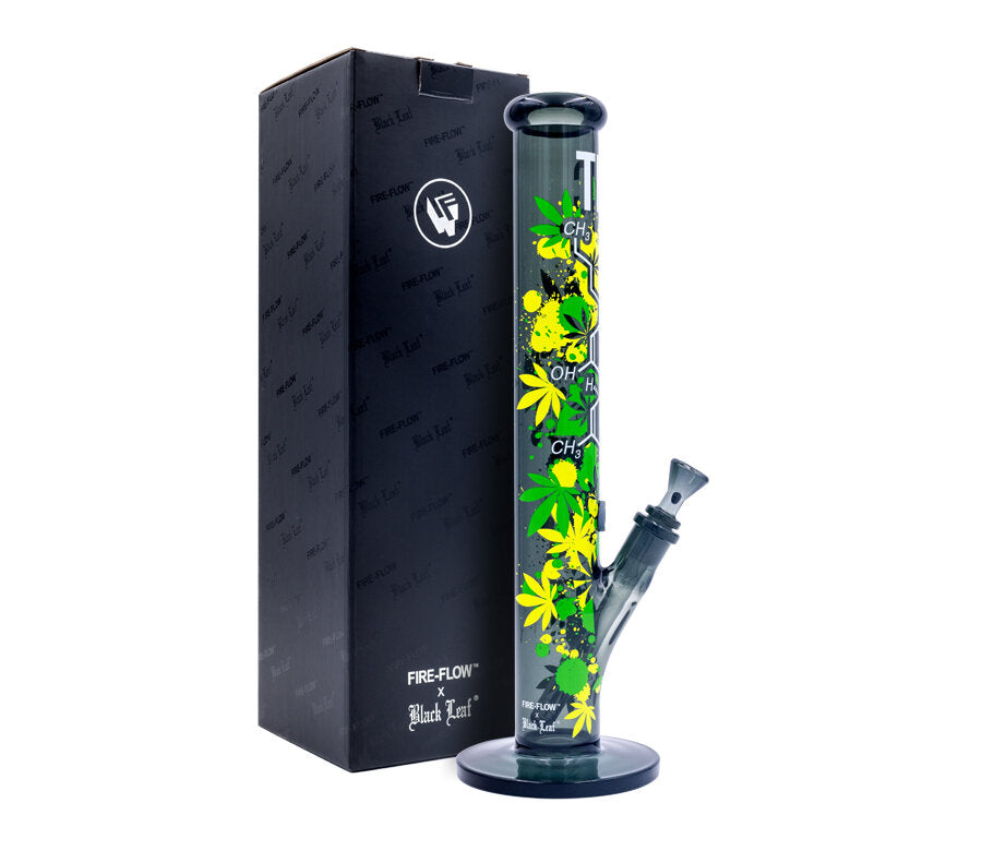 FIRE-FLOW x Black Leaf - Glas Bong - THC Molecule - 51mm - 40cm
