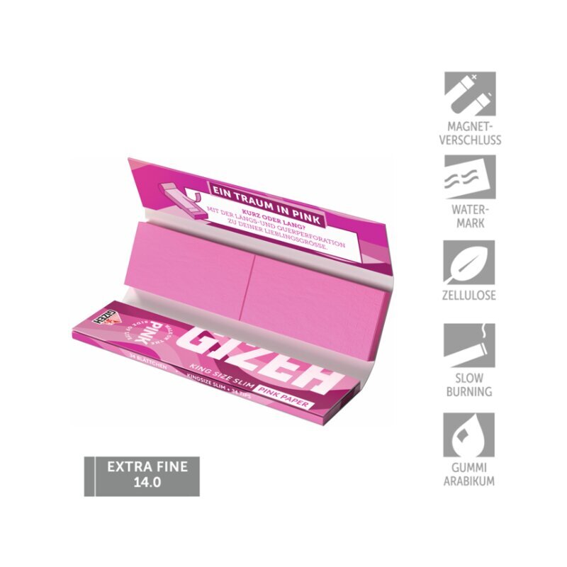 GIZEH - King Size Slim + Tips - Pink - Box - 26 Stück