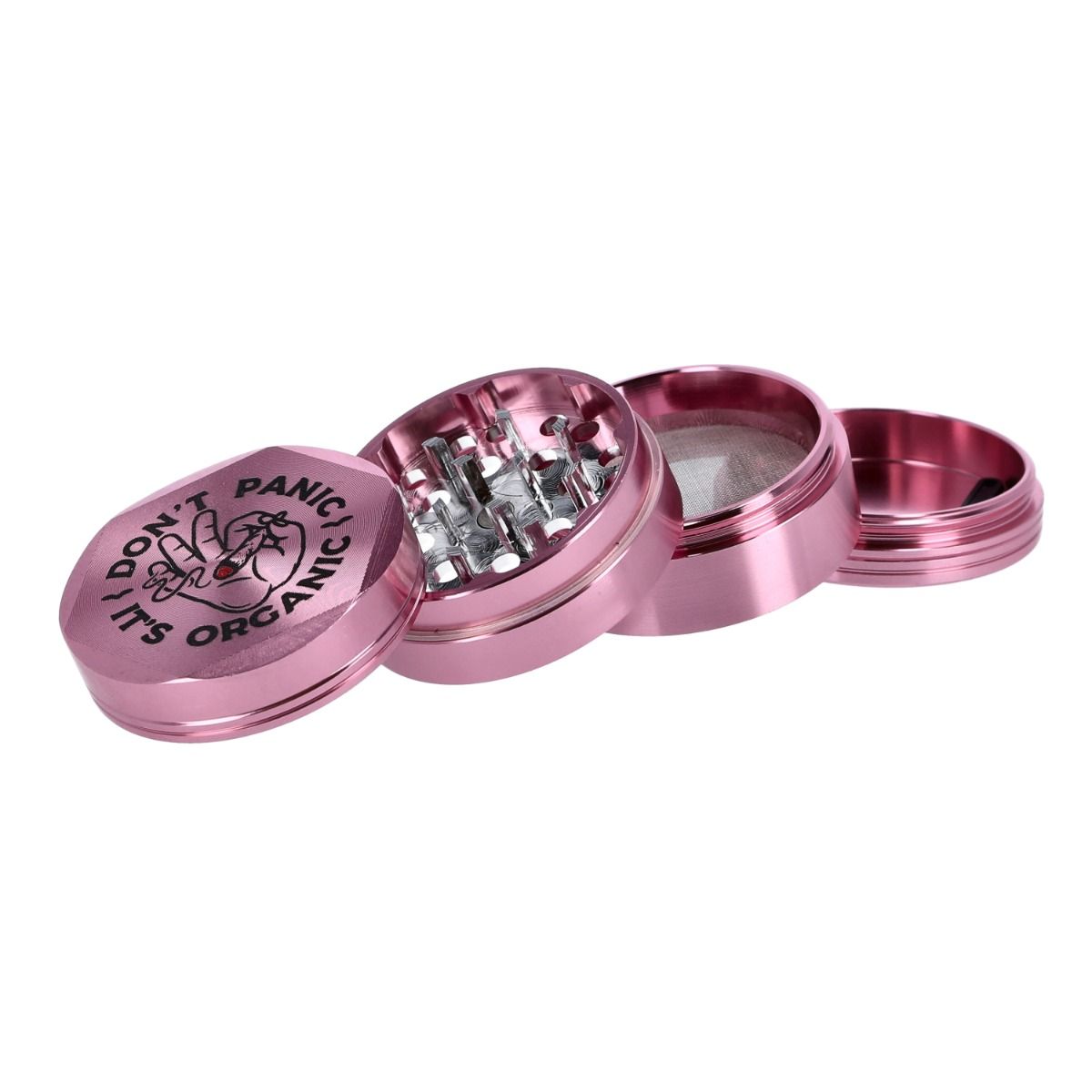 Grinder Aluminium Don't Panic, pink, 4tlg.