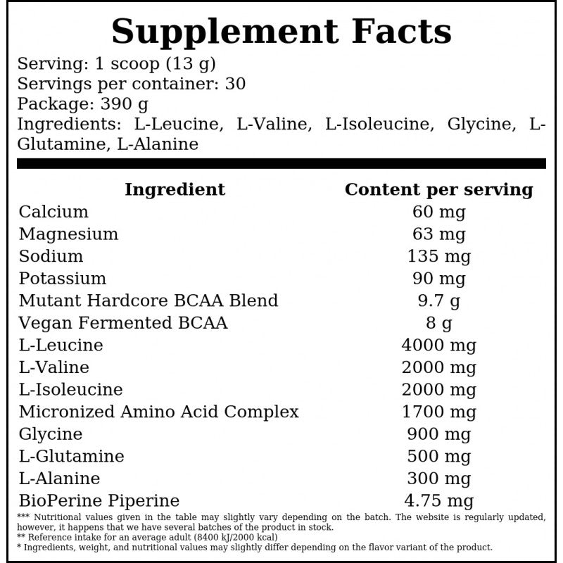 Hardcore BCAA - 390g - Mango x12