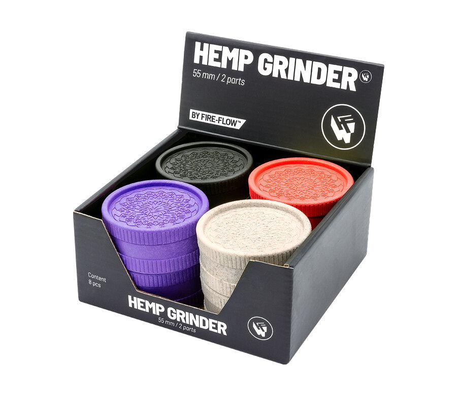 Hemp Grinder - Leaf Pattern - 55mm - 2 Layers - Display - 8 Stück