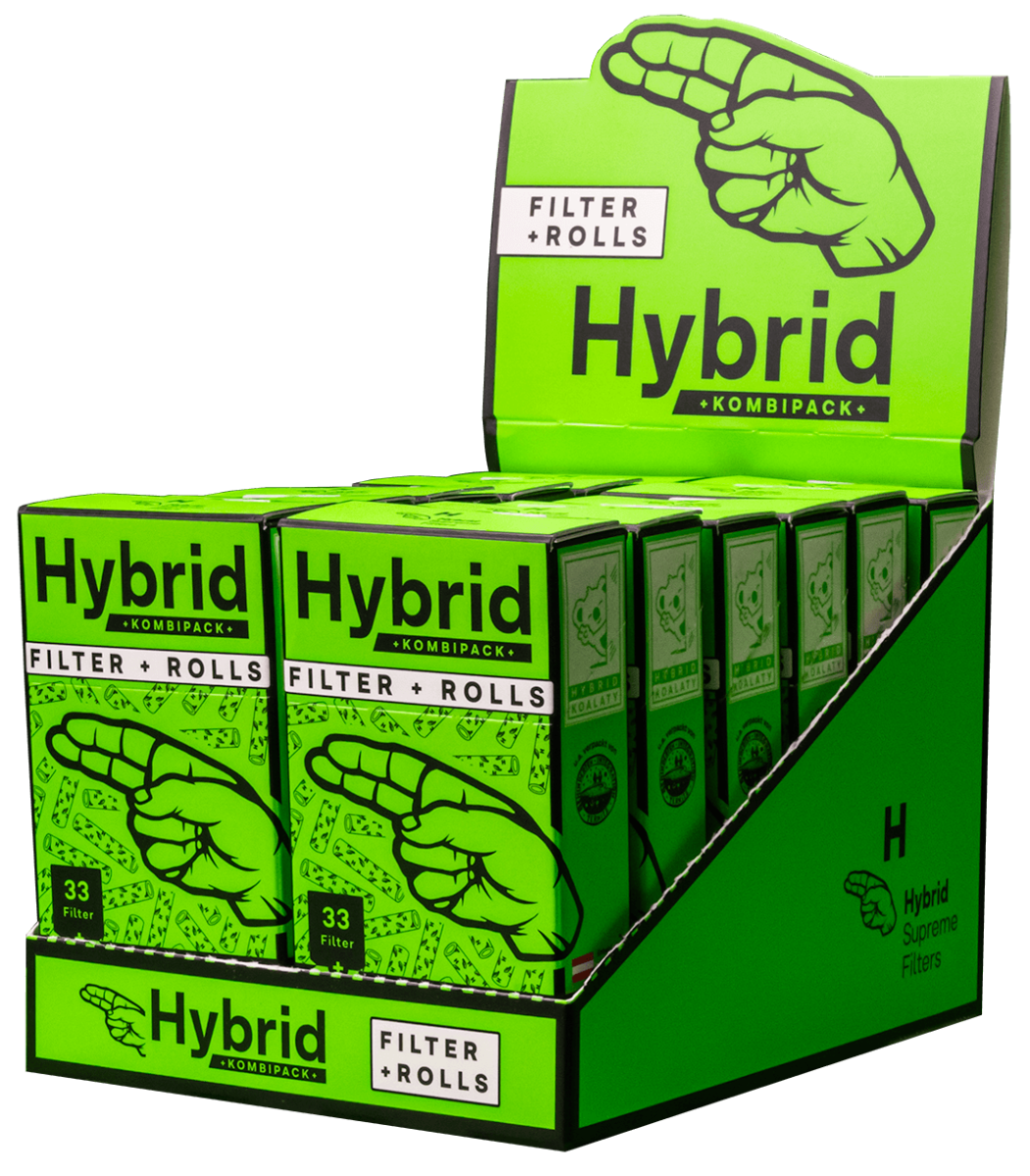 12 x Hybrid Supreme Aktivkohle Filter & Rolls, 33 Stk. 