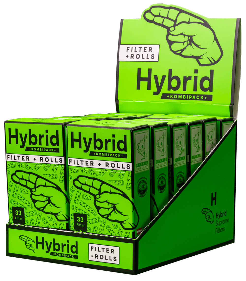 12 x Hybrid Supreme Aktivkohle Filter & Rolls, 33 Stk. 