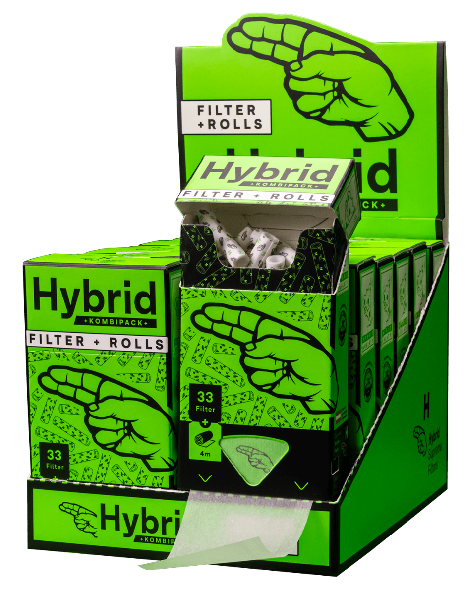 12 x Hybrid Supreme Aktivkohle Filter & Rolls, 33 Stk. 