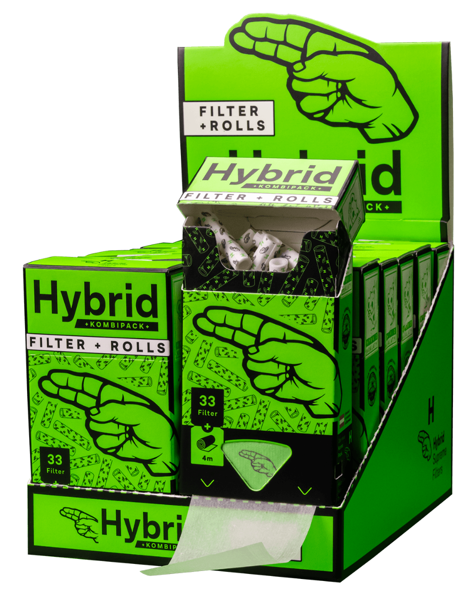 12 x Hybrid Supreme Aktivkohle Filter & Rolls, 33 Stk. 