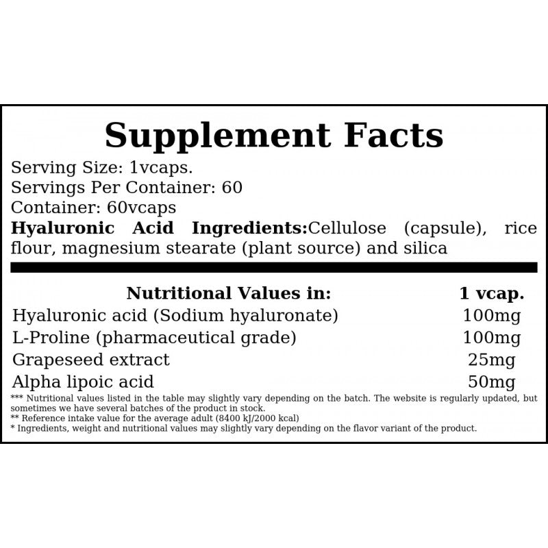 Hyaluronic Acid 100mg - 60vcaps x12