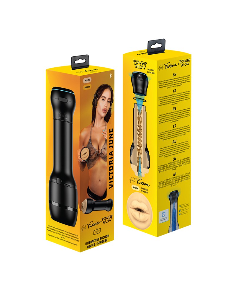 Kiiroo - Combo Set aus Interaktiver Saugmasturbator PowerBlow und FeelStar Victoria June Mouth Stroker - Schwarz