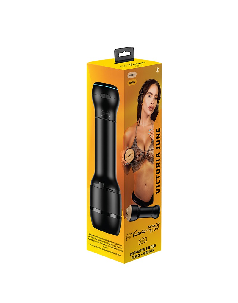 Kiiroo - Combo Set aus Interaktiver Saugmasturbator PowerBlow und FeelStar Victoria June Mouth Stroker - Schwarz