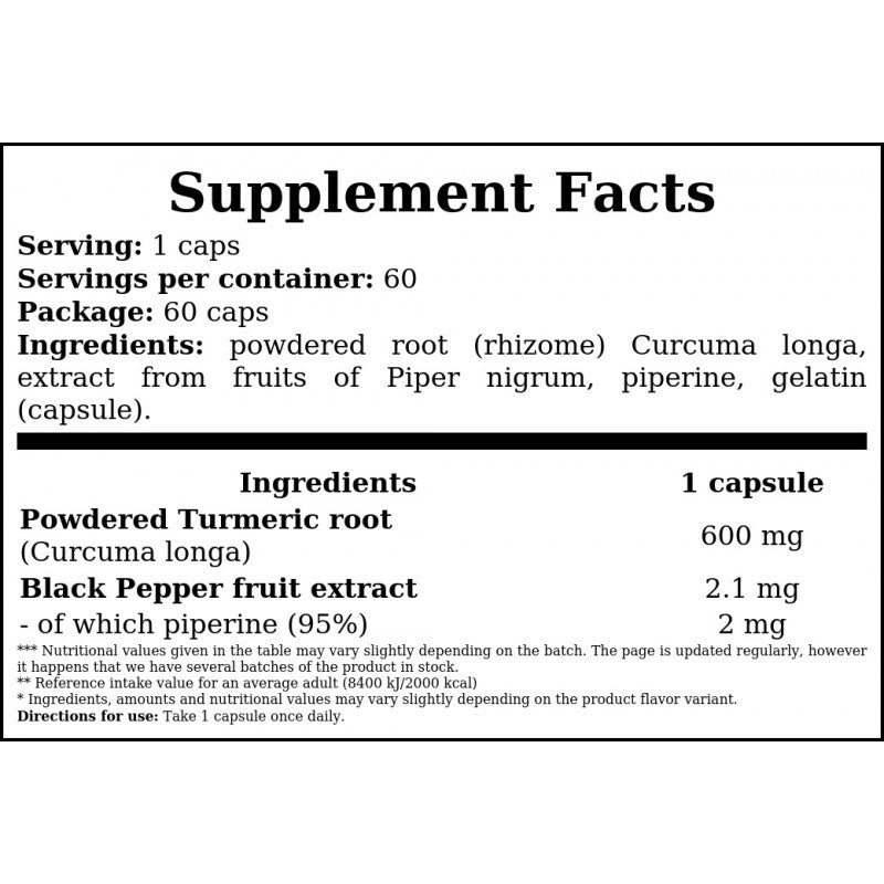 Turmeric + Piperine 602mg (Kurkuma + Piperyna) - 60caps