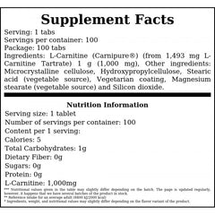 L-Carnitine 1000mg - 100tabs. x12