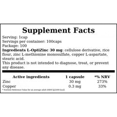 L-OptiZinc 30mg. - 100vcaps. x12