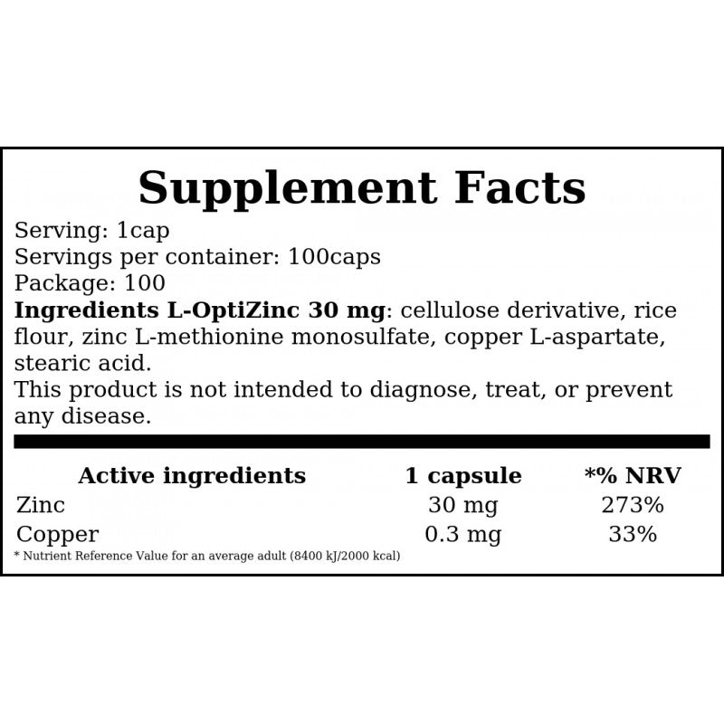 L-OptiZinc 30mg. - 100vcaps.