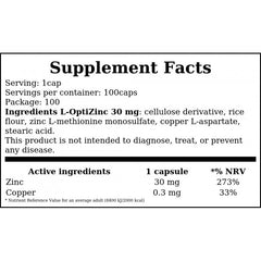 L-OptiZinc 30mg. - 100vcaps.