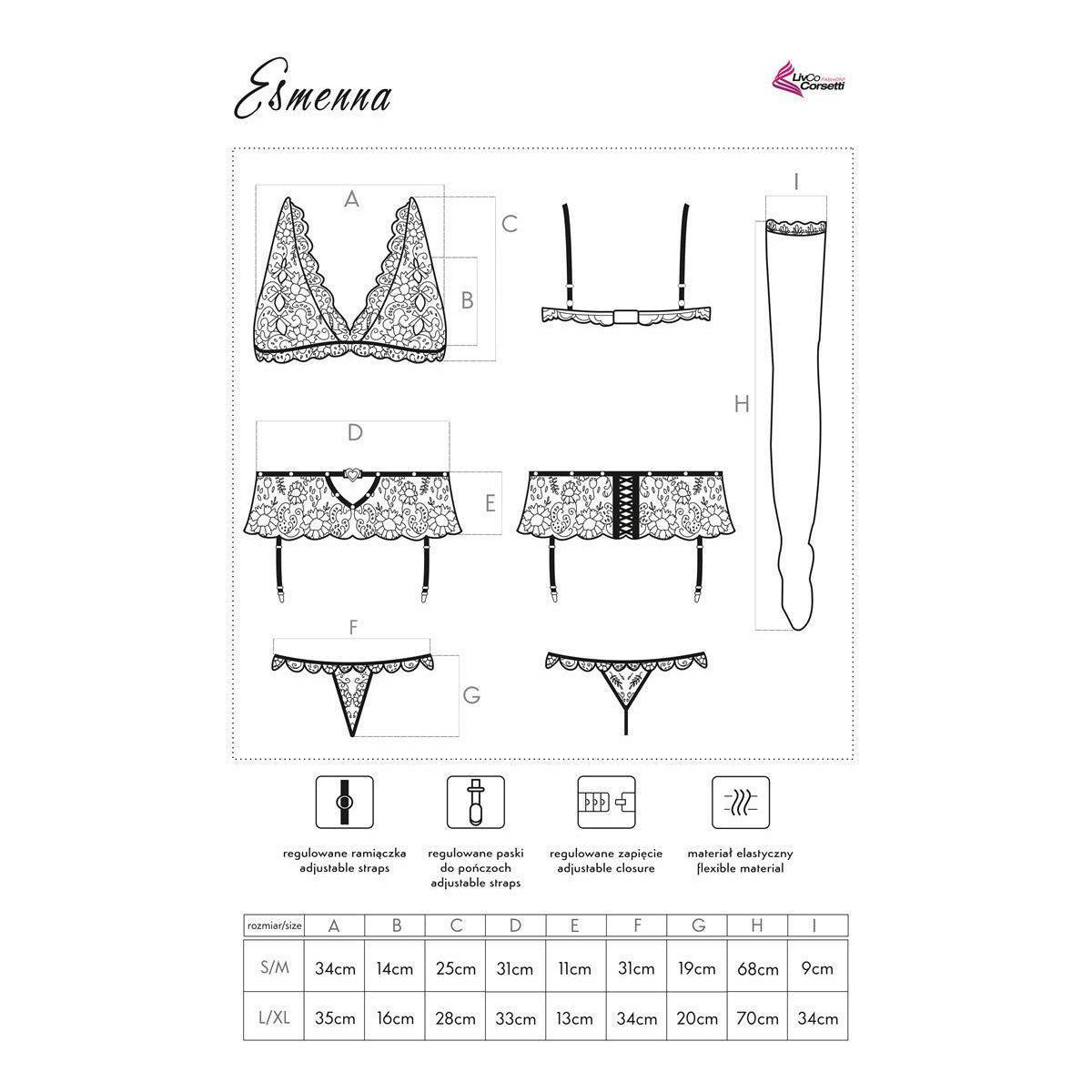 LC Esmenna 4pcs set with garter belt and stockings black