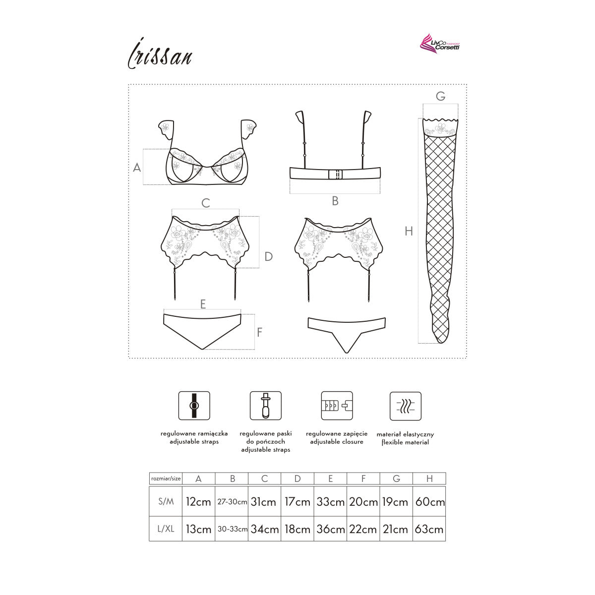 LC Irissan 4pcs set with garter belt and stockings black